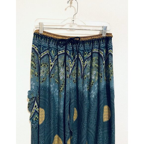 Earthbound Trading Pants Womens XXL Blue Green Paisley Floral Jogger Boho Harem - Picture 2 of 6